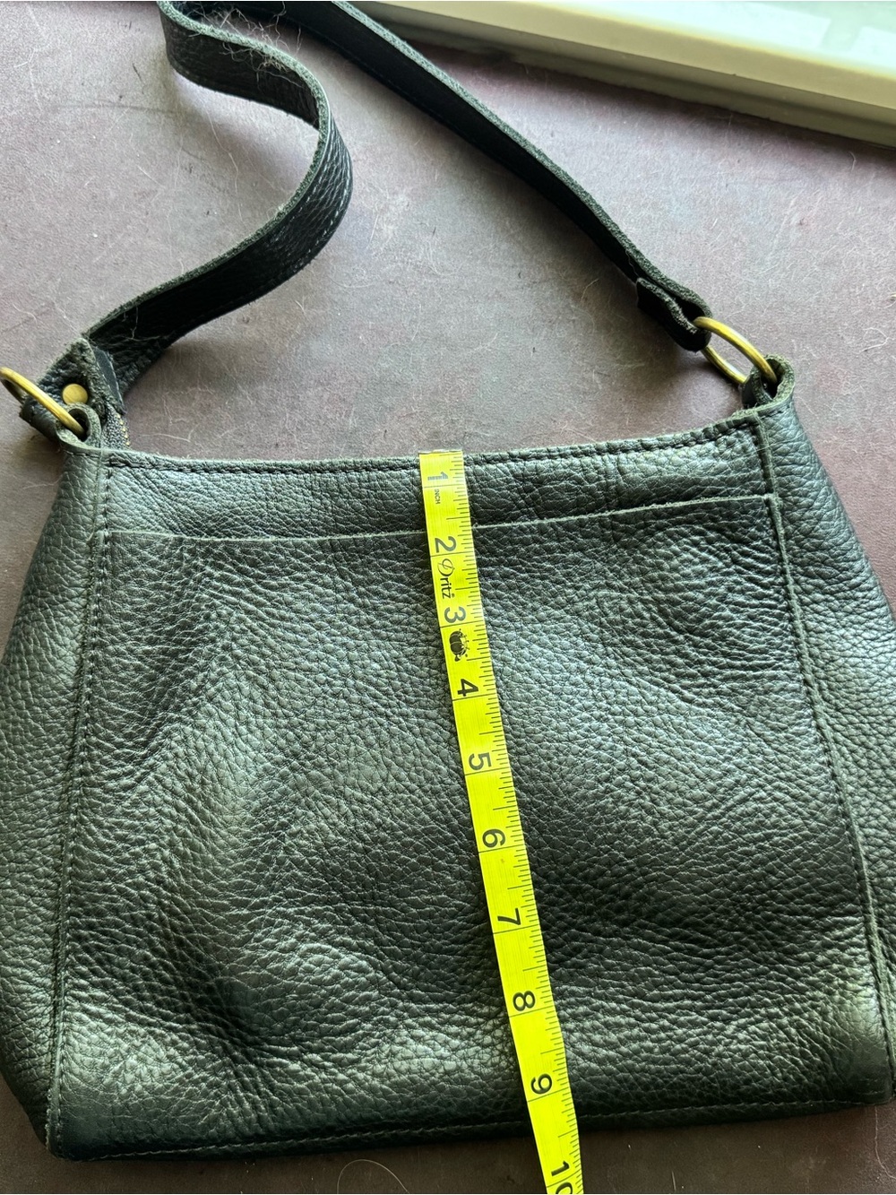 Portland Leather Pebbled Black Triangle Shoulder Bag - Picture 7 of 7